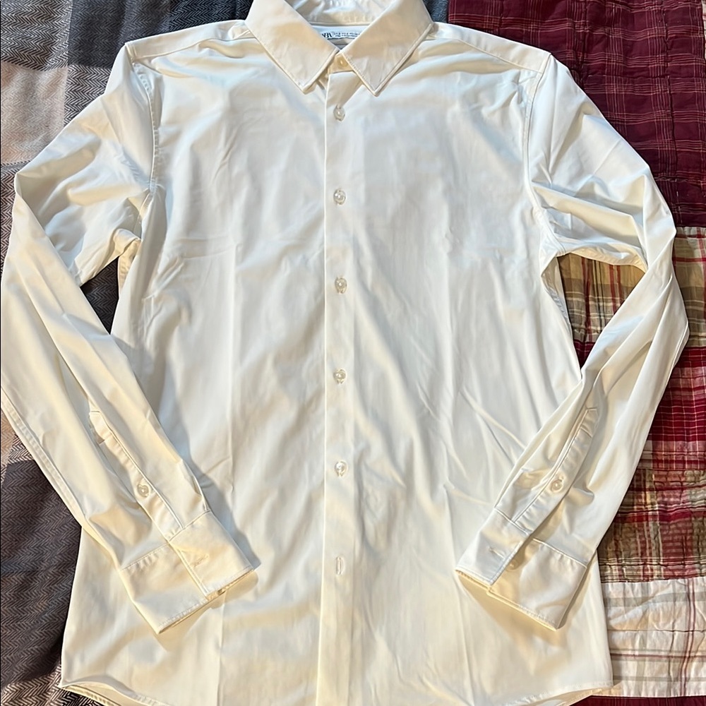 Zara White Dress Shirt with Pointed Collar